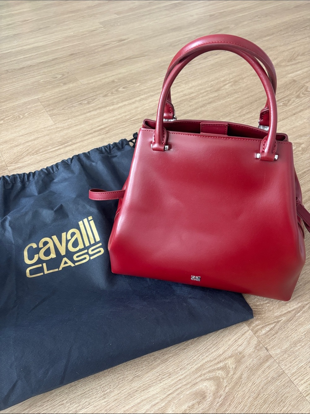 Cavalli Class by Roberto Cavalli Deep Red Structured Leather Satchel